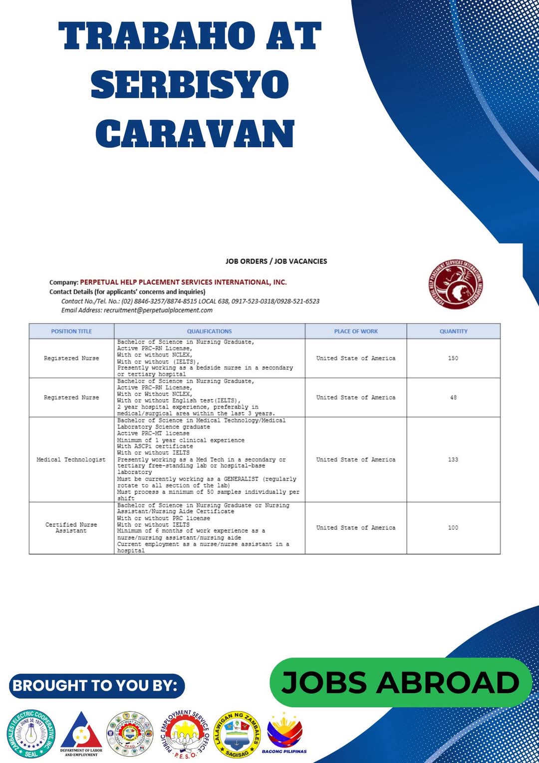 BAGONG PILIPINAS, LALAWIGAN NG ZAMBALES, PESO, PUBLIC EMPLOYMENT SEVICE OFFICE, SERBISYO CARAVAN, WORK, ZAMECO 1, ZAMECO I