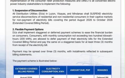 Advisory on the Extension of the Implementation of Consumer Protection Measures by all concerned Electric Power Industry Stakeholders, Pursuant to Executive Order No. 110